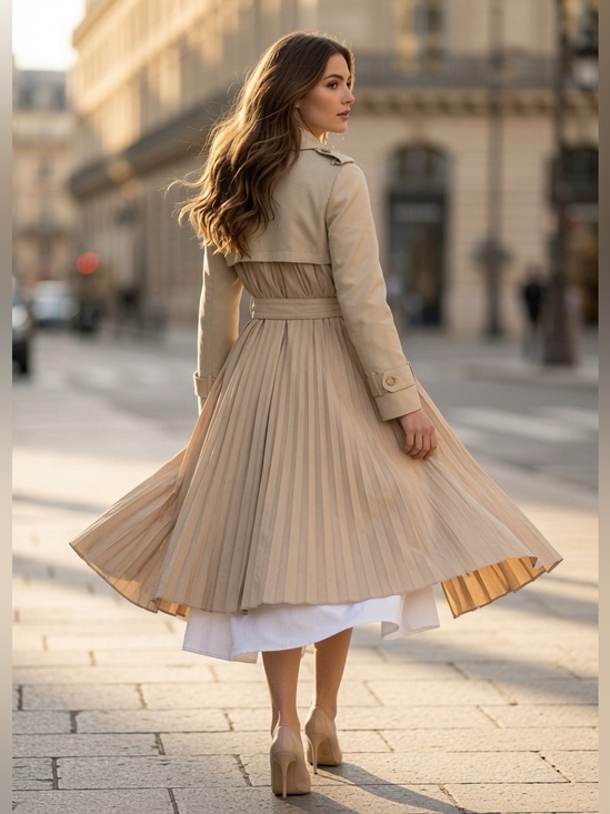 Sandro Jackets & Blazers - Sandro pleated Cream Satin-Lined Coat Sz.38